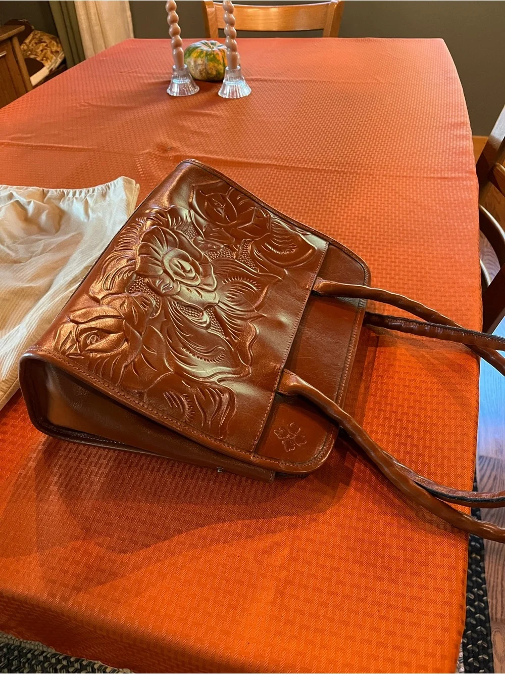 Patricia Nash Embossed Brown Leather Shoulder Bag